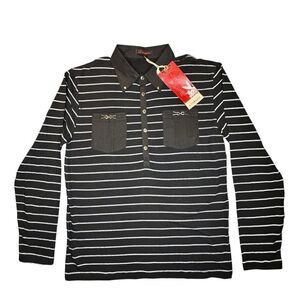 Lanzzino Sz 2XL 100% Cotton Sweater Polo Rugby Shirt Long Sleeve Shirt Striped